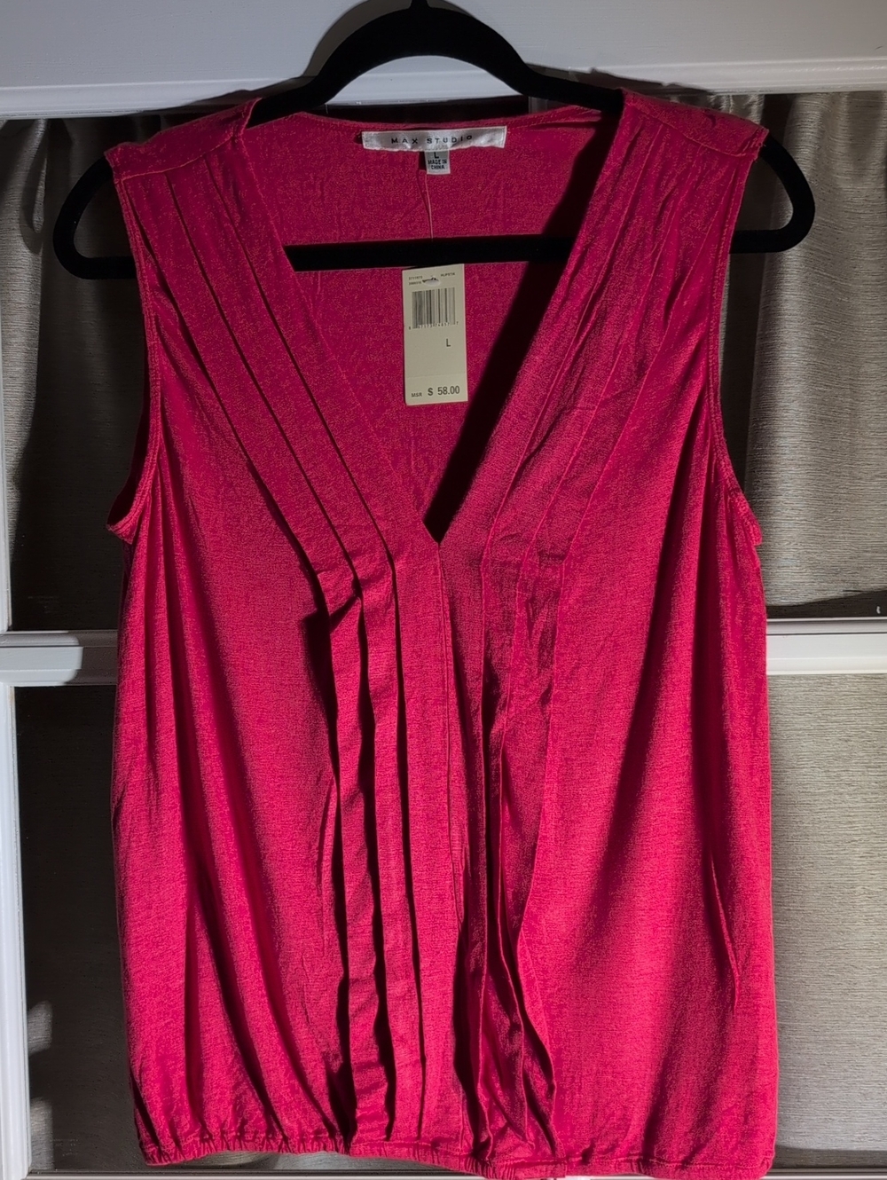 Max Studio Sleeveless V-Neck Pleated Tank in Coral Pink